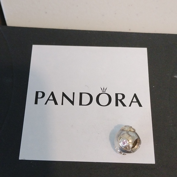 Pandora Sterling Silver + 14K Gold Raised Flower Bead w/ Pink Zirconia 790207pcz - Picture 2 of 5